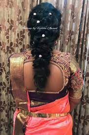 fishtail hairstyle for silk saree
